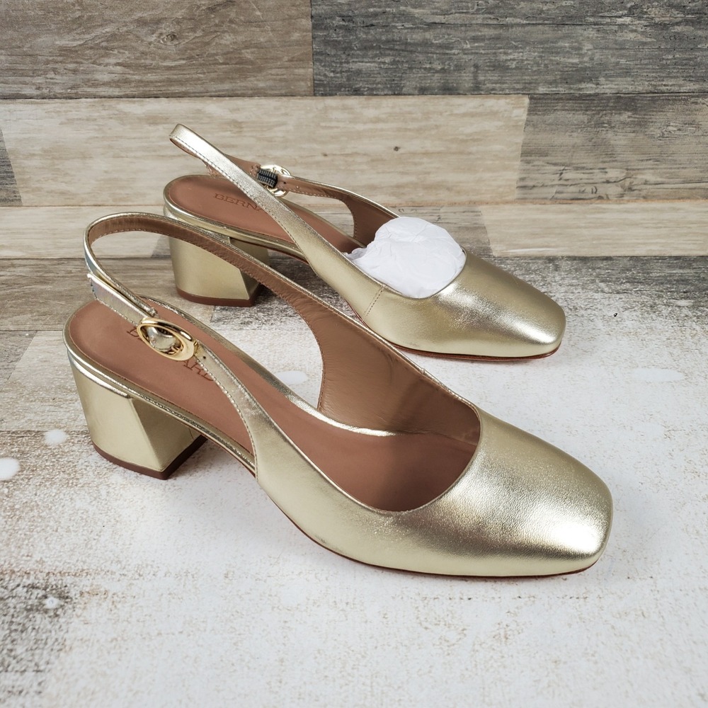 Bernardo Alexia Womens Pumps Sz 7 M Champagne Square Toe Block Heel Slingback